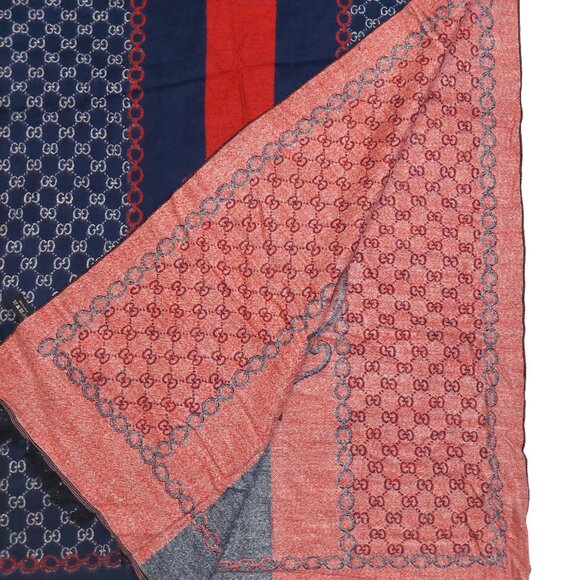 Gucci Vintage Red & Blue Stripe Monogram Shawl Wrap Scarf - Picture 8 of 10